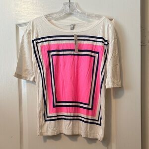 Jcrew White T-Shirt with Pink and Blue Geometric Design NWT!